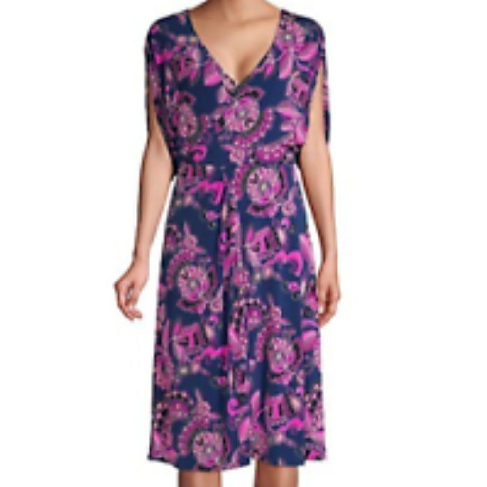 Trina Turk Surplice Paisley Navy & Pink Faux Wrap, Jersey Dress Size 4 C11
